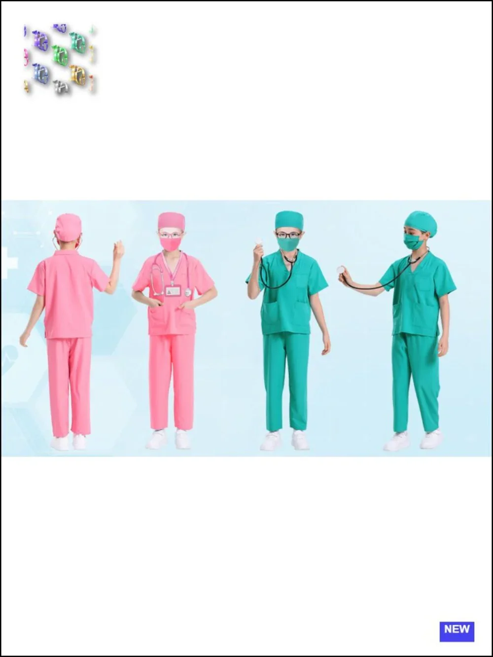 Kids Doctor Scrubs Costume Set 7 Pieces with Real Stethoscope Top & Pants